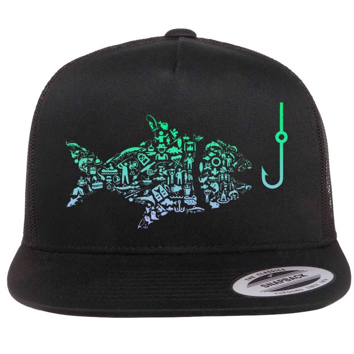 Fishing Icon For Fisherman Fish Hook Fishing Flat Bill Trucker Hat