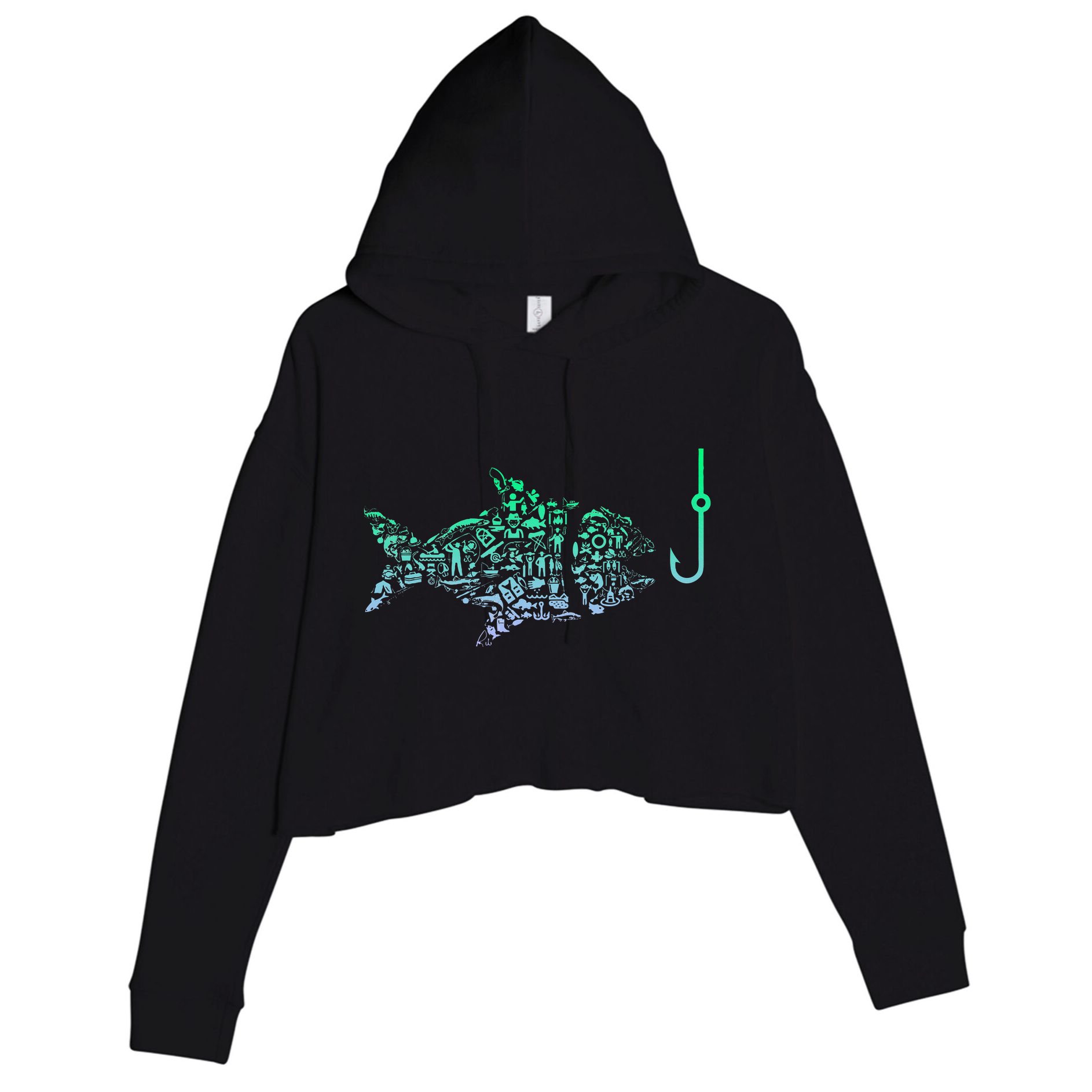 Fishing Icon For Fisherman Fish Hook Fishing Crop Fleece Hoodie