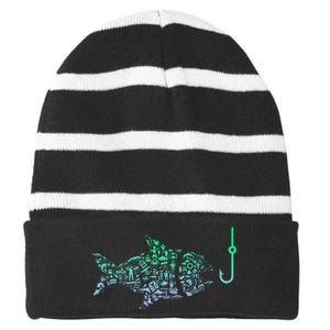 Fishing Icon For Fisherman Fish Hook Fishing Striped Beanie with Solid Band