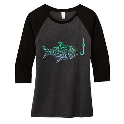 Fishing Icon For Fisherman Fish Hook Fishing Women's Tri-Blend 3/4-Sleeve Raglan Shirt