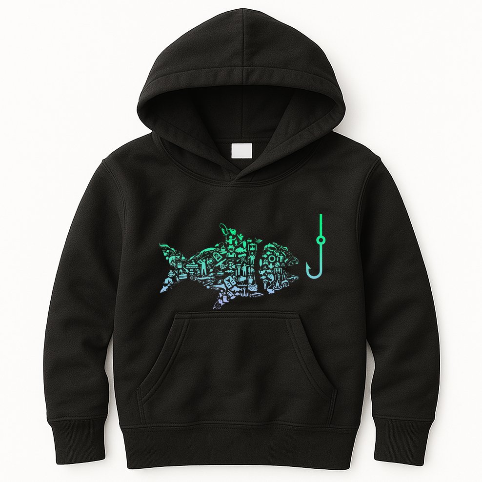 Fishing Icon For Fisherman Fish Hook Fishing Kids Hoodie