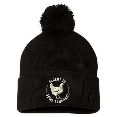 Fluent In Fowl Language Farm Animal Poultry Owner Pom Pom 12in Knit Beanie