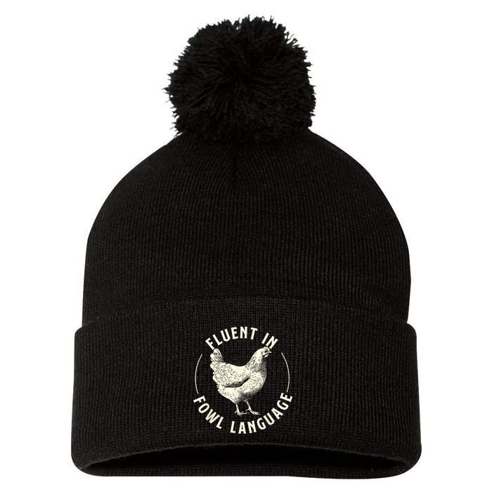 Fluent In Fowl Language Farm Animal Poultry Owner Pom Pom 12in Knit Beanie