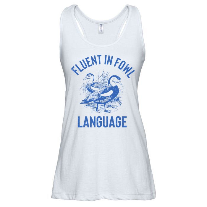 Fluent In Fowl Language Funny Swearing Cursing Ducks Joke Ladies Essential Flowy Tank