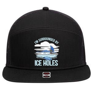 Funny Ice Fishing Gift For  Snow Holes Fisher 7 Panel Mesh Trucker Snapback Hat