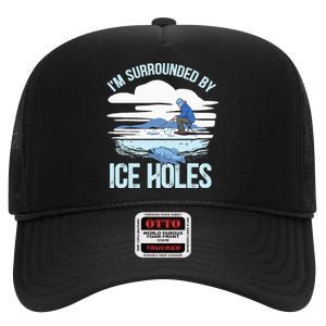 Funny Ice Fishing Gift For  Snow Holes Fisher High Crown Mesh Back Trucker Hat