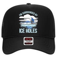 Funny Ice Fishing Gift For  Snow Holes Fisher High Crown Mesh Back Trucker Hat