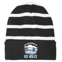 Funny Ice Fishing Gift For  Snow Holes Fisher Striped Beanie with Solid Band