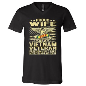 Freedom Isn't Free Proud Wife Of A Vietnam Veteran Ribbon V-Neck T-Shirt