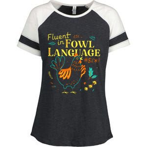 Fluent In Fowl Language Chicken Enza Ladies Jersey Colorblock Tee