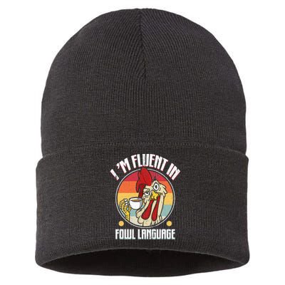 Fluent In Fowl Language Funny Chicken Lover Gift Retro Sustainable Knit Beanie