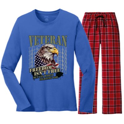 Freedom Isnt Free But Its Worth Fighting For Veterans Gift Women's Long Sleeve Flannel Pajama Set 