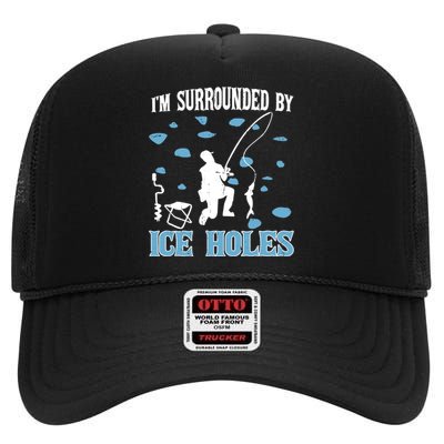 Funny Ice Fishing Sayings For Fishing Grandpa Dad High Crown Mesh Back Trucker Hat