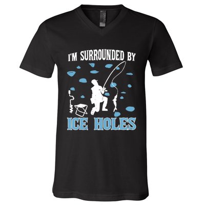 Funny Ice Fishing Sayings For Fishing Grandpa Dad V-Neck T-Shirt