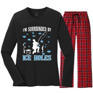 Funny Ice Fishing Sayings For Fishing Grandpa Dad Women's Long Sleeve Flannel Pajama Set 