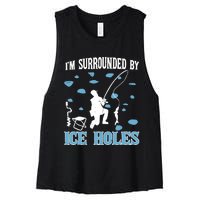 Funny Ice Fishing Sayings For Fishing Grandpa Dad Women's Racerback Cropped Tank