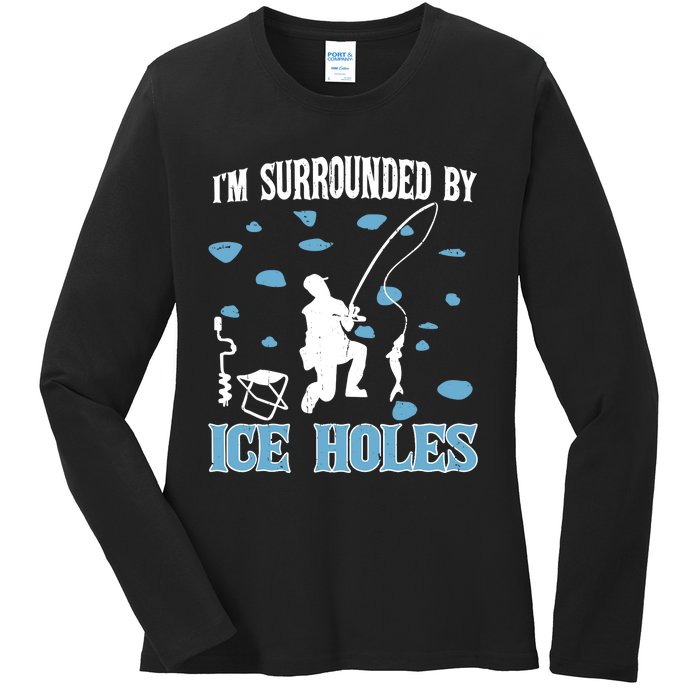 Funny Ice Fishing Sayings For Fishing Grandpa Dad Ladies Long Sleeve Shirt