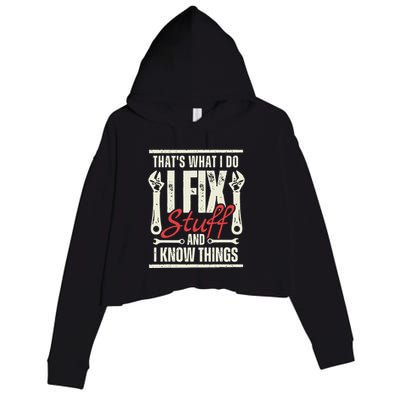 Funny I Fix Stuff T Mechanic Engineer Garage Crop Fleece Hoodie