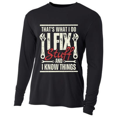 Funny I Fix Stuff T Mechanic Engineer Garage Cooling Performance Long Sleeve Crew