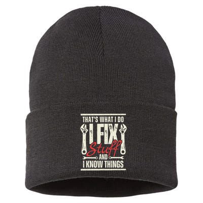 Funny I Fix Stuff T Mechanic Engineer Garage Sustainable Knit Beanie
