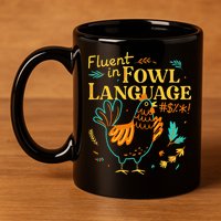 Fluent In Fowl Language Funny Novelty Chicken Lover 11oz C Handle Ceramic Mug
