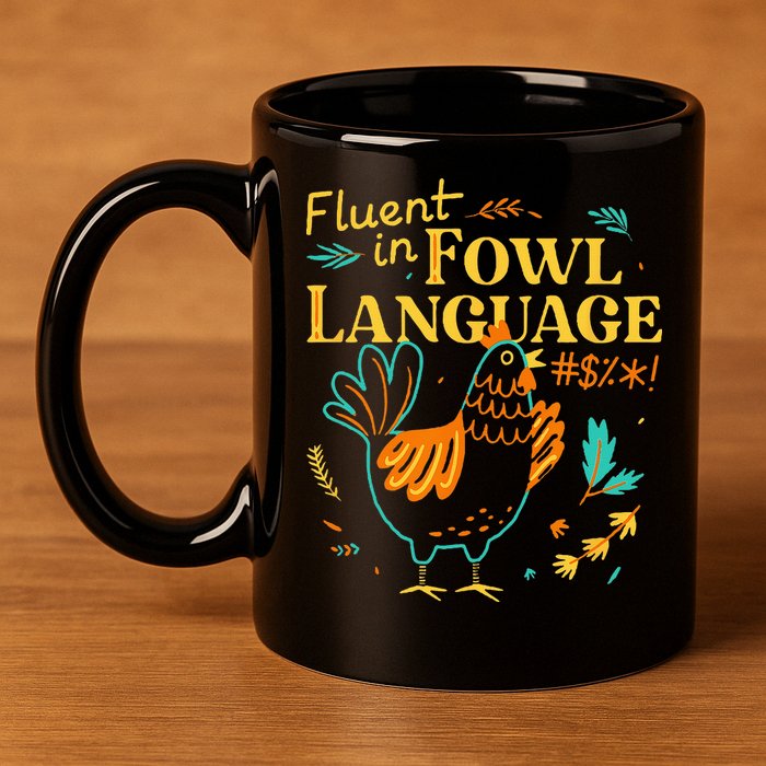 Fluent In Fowl Language Funny Novelty Chicken Lover 11oz C Handle Ceramic Mug