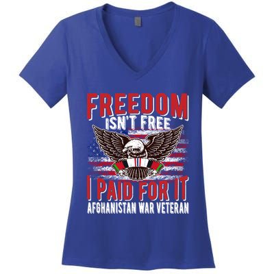 Freedom Isn't Free Proud Afghanistan War Veteran Ribbon Dad Gift Women's V-Neck T-Shirt