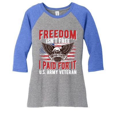 Freedom Isn't Free Proud Army Veteran Dad Grandpa Funny Gift Women's Tri-Blend 3/4-Sleeve Raglan Shirt