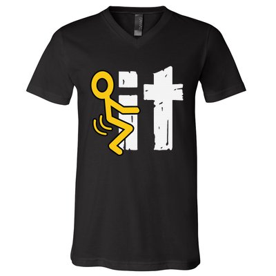 Fuck It Funny Stick Man Hump Screw Sex Humor V-Neck T-Shirt