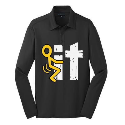 Fuck It Funny Stick Man Hump Screw Sex Humor Silk Touch Performance Long Sleeve Polo