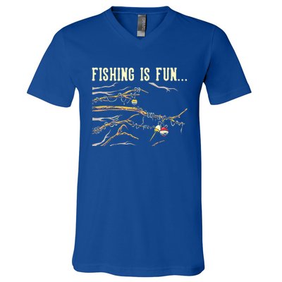 Fishing Is Fun... Bobbers Stuck In Tree V-Neck T-Shirt