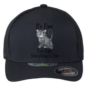 Funny It's Fine I'm Fine Everything Is Fine Black Cat Flexfit Unipanel Trucker Cap