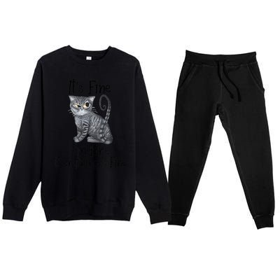 Funny It's Fine I'm Fine Everything Is Fine Black Cat Premium Crewneck Sweatsuit Set