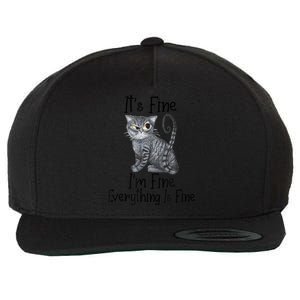 Funny It's Fine I'm Fine Everything Is Fine Black Cat Wool Snapback Cap