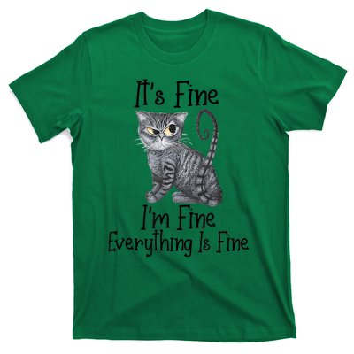 Funny It's Fine I'm Fine Everything Is Fine Black Cat T-Shirt