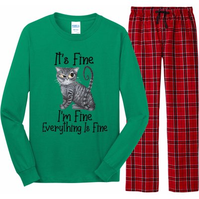 Funny It's Fine I'm Fine Everything Is Fine Black Cat Long Sleeve Pajama Set