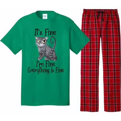 Funny It's Fine I'm Fine Everything Is Fine Black Cat Pajama Set