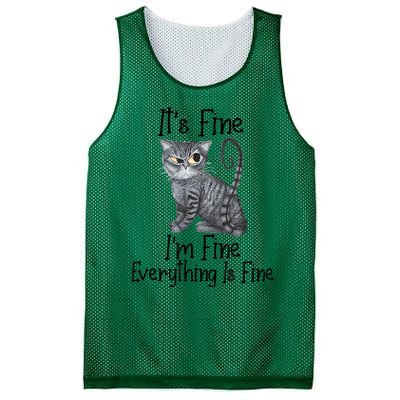 Funny It's Fine I'm Fine Everything Is Fine Black Cat Mesh Reversible Basketball Jersey Tank