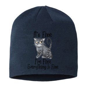 Funny It's Fine I'm Fine Everything Is Fine Black Cat Sustainable Beanie