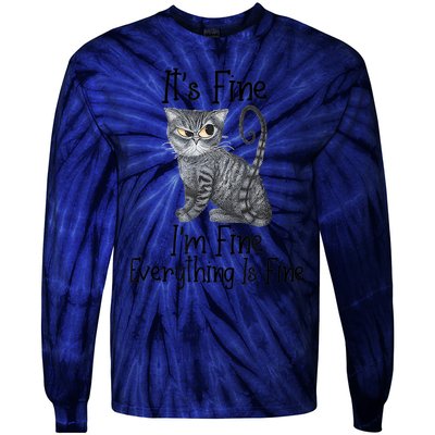 Funny It's Fine I'm Fine Everything Is Fine Black Cat Tie-Dye Long Sleeve Shirt