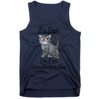 Funny It's Fine I'm Fine Everything Is Fine Black Cat Tank Top