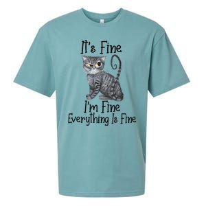 Funny It's Fine I'm Fine Everything Is Fine Black Cat Sueded Cloud Jersey T-Shirt