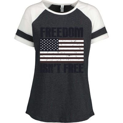 Freedom Isn't Free Vintage American Flag Memorial Day July 4 Cool Gift Enza Ladies Jersey Colorblock Tee