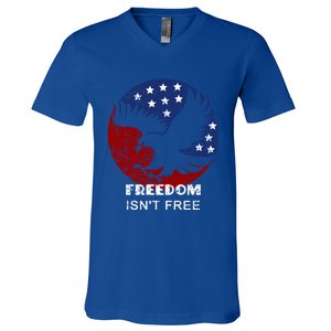 Freedom Isn't Free Patriotic Eagle Distressed Cute Gift V-Neck T-Shirt