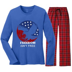 Freedom Isn't Free Patriotic Eagle Distressed Cute Gift Women's Long Sleeve Flannel Pajama Set 