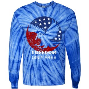 Freedom Isn't Free Patriotic Eagle Distressed Cute Gift Tie-Dye Long Sleeve Shirt