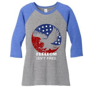 Freedom Isn't Free Patriotic Eagle Distressed Cute Gift Women's Tri-Blend 3/4-Sleeve Raglan Shirt