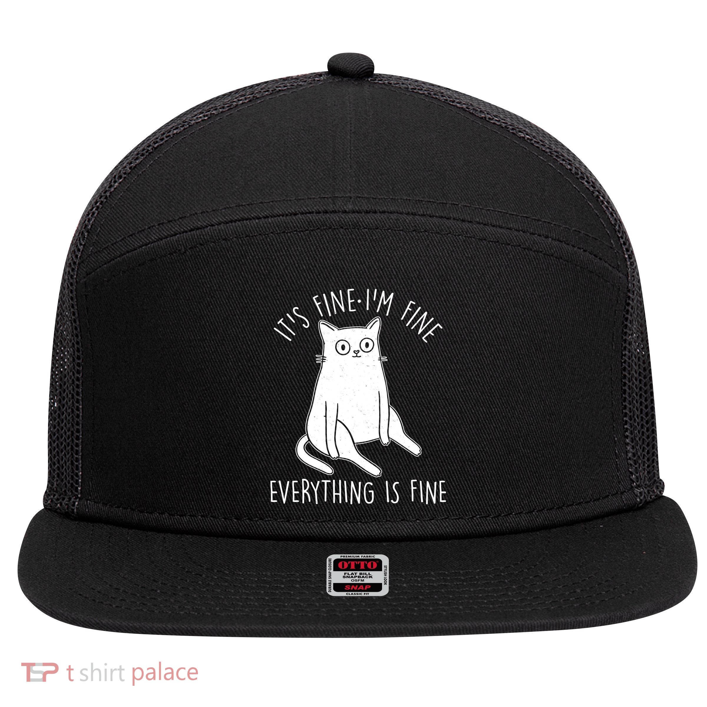 Funny It's Fine I'm Fine Everything Is Fine 7 Panel Mesh Trucker Snapback Hat