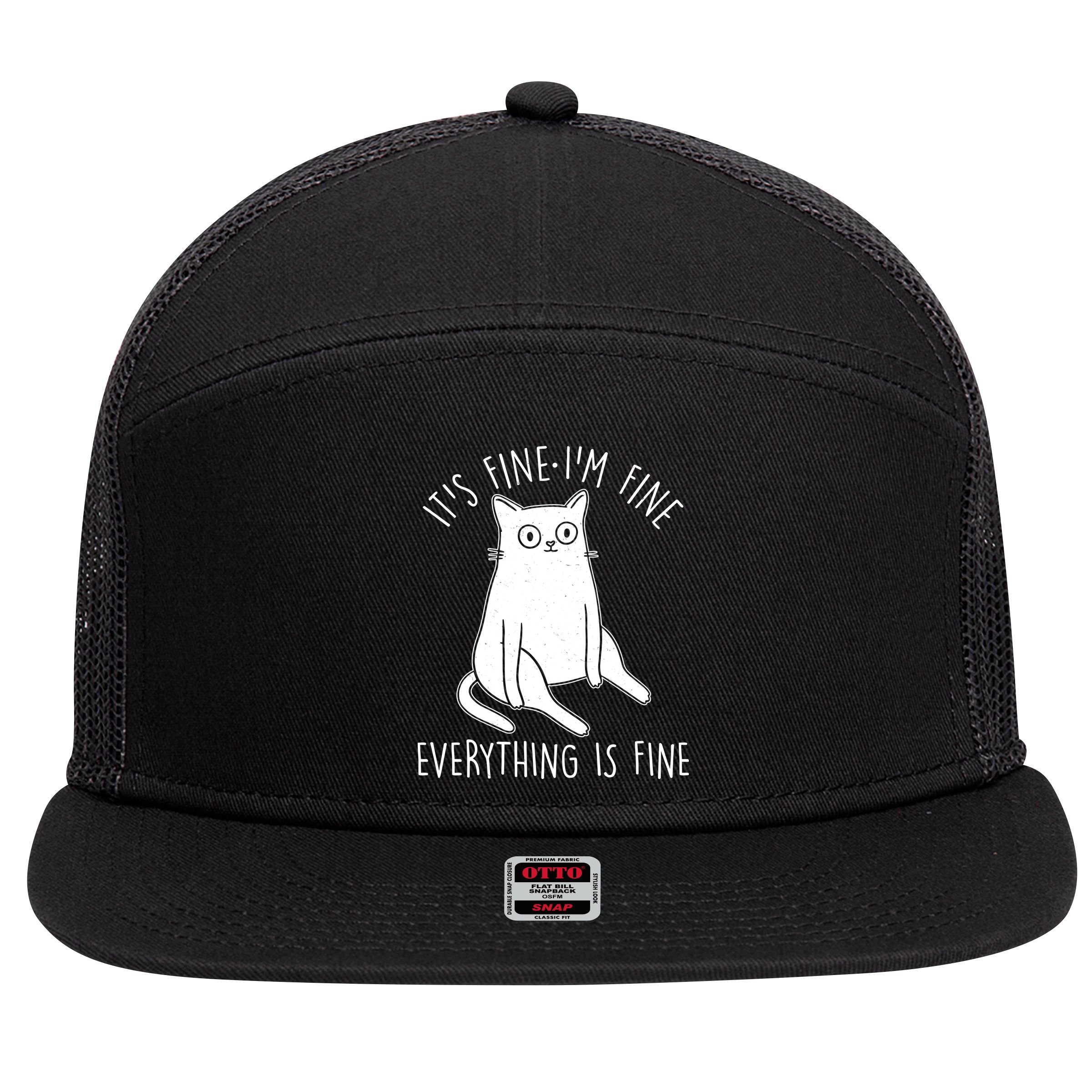 Funny It's Fine I'm Fine Everything Is Fine 7 Panel Mesh Trucker Snapback Hat