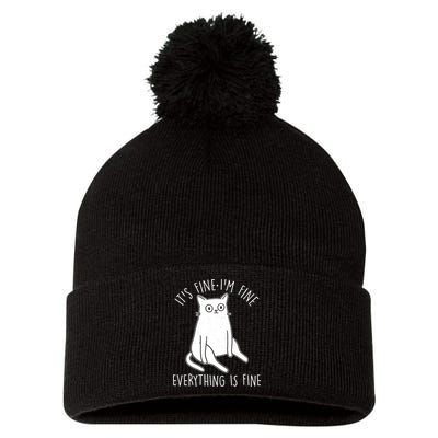 Funny It's Fine I'm Fine Everything Is Fine Pom Pom 12in Knit Beanie